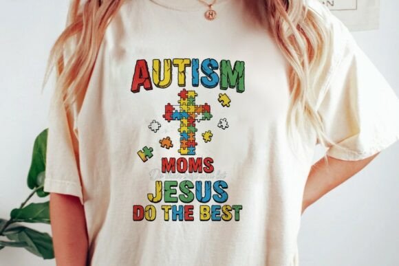 Autism Puzzle Cross Jesus Mom PNG T-Shirt Designs