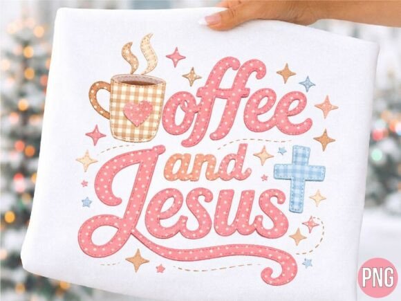 Coffee and Jesus Faux Stitch PNG T-Shirt Designs