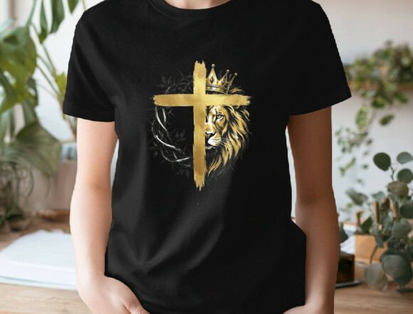 Lion PNG + Christian Cross Sublimation T-Shirt Designs