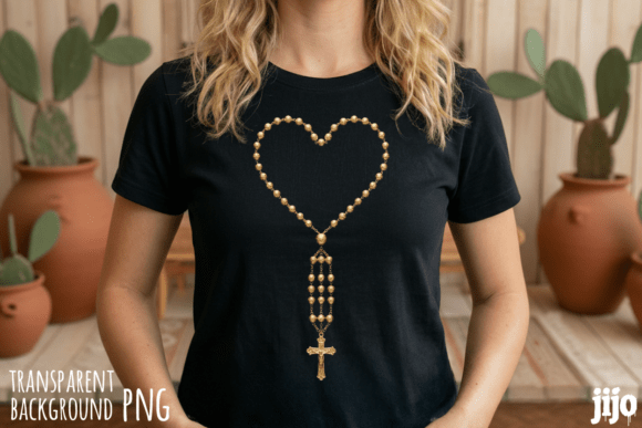 Rosary Cross Christian Beads PNG for T-Shirt Designs