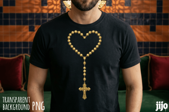 Rosary Heart Cross Christian PNG T-Shirt Designs